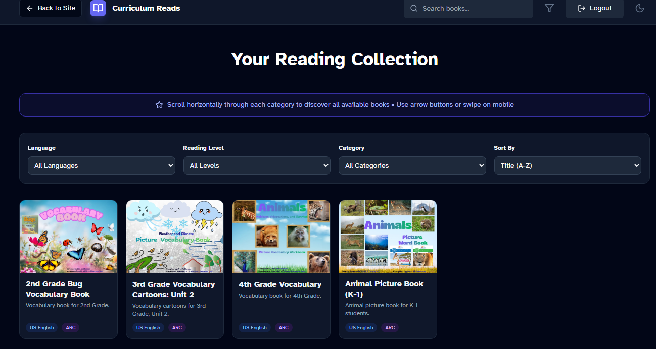 Curriculum Reads Application Screenshot